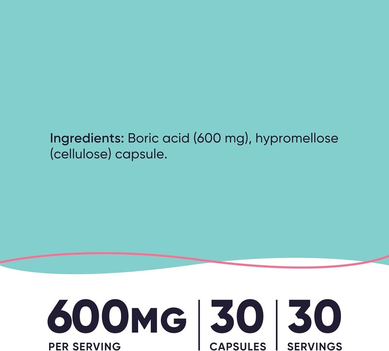 Nutricost Boric Acid 600mg, 30 Capsules - Vaginal Suppository - Non-GMO - for Women (Pack of 2) - Image 2